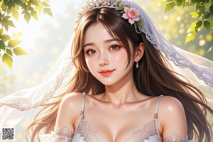 A woman in a wedding dress standing under a tree.