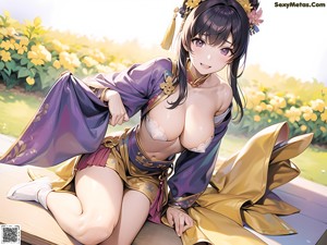 A woman in a kimono sitting on the floor.