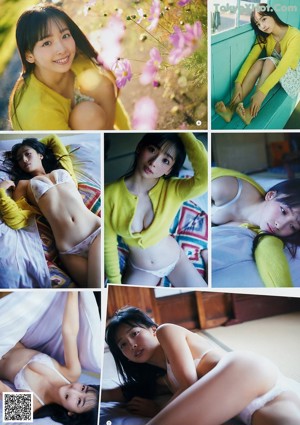 A woman in a white bodysuit posing for a magazine.