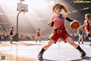 A woman in a yellow uniform holding a basketball.